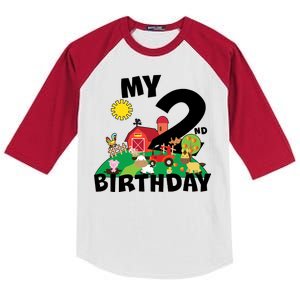 2 Year Old Farm My 2nd Birthday Kids Colorblock Raglan Jersey