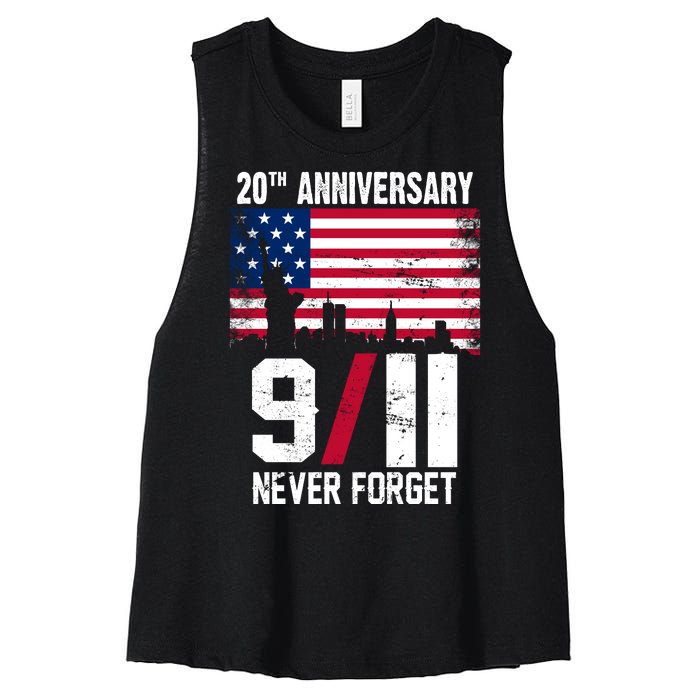 20th Anniversary Never Forget 9/11 September 11th Women's Racerback Cropped Tank