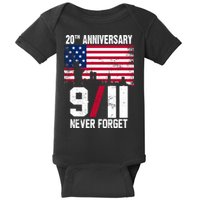 20th Anniversary Never Forget 9/11 September 11th Baby Bodysuit