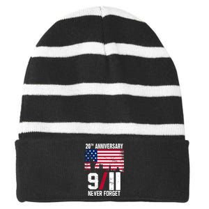 20th Anniversary Never Forget 9/11 September 11th Striped Beanie with Solid Band