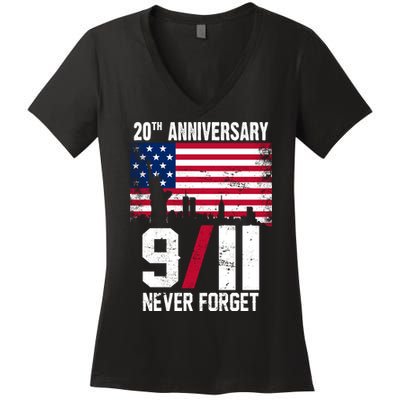 20th Anniversary Never Forget 9/11 September 11th Women's V-Neck T-Shirt