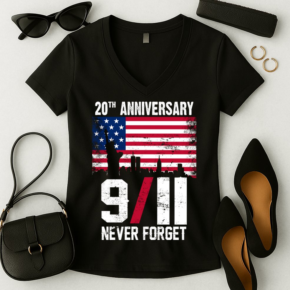 20th Anniversary Never Forget 9/11 September 11th Women's V-Neck T-Shirt