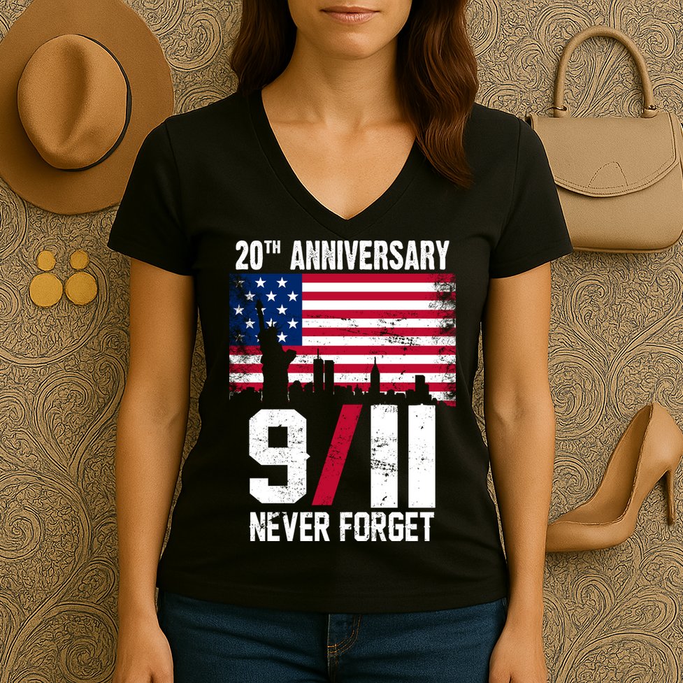 20th Anniversary Never Forget 9/11 September 11th Women's V-Neck T-Shirt