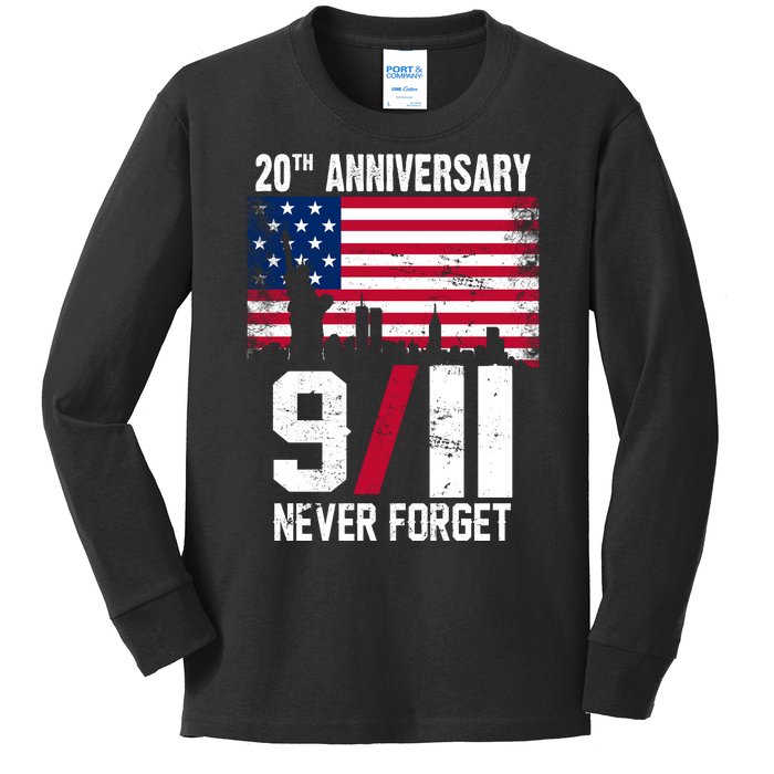 20th Anniversary Never Forget 9/11 September 11th Kids Long Sleeve Shirt