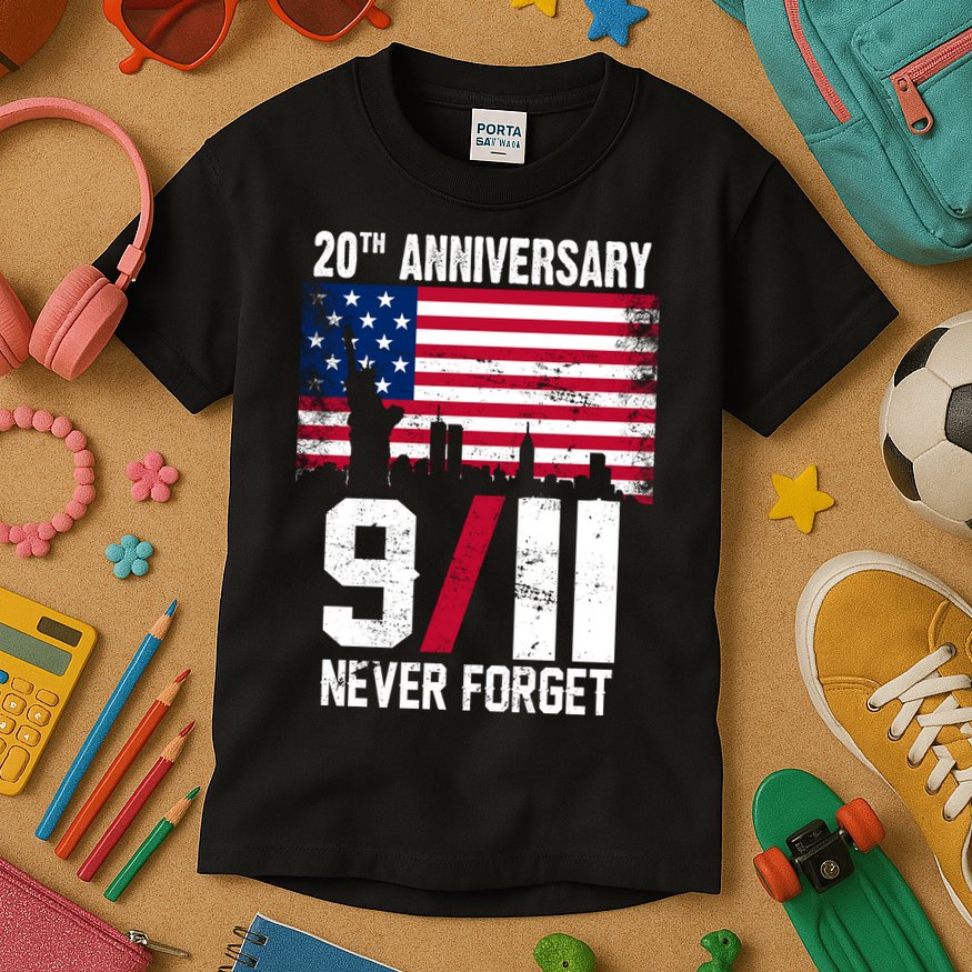 20th Anniversary Never Forget 9/11 September 11th Kids T-Shirt