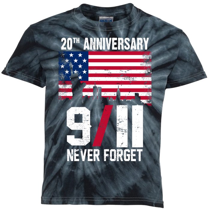 20th Anniversary Never Forget 9/11 September 11th Kids Tie-Dye T-Shirt