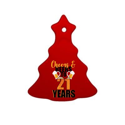 21st Birthday Cheers & Beers To 21 Years Ceramic Tree Ornament