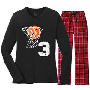 2020 3rd Birthday Basketball Three 3 Years Old Women's Long Sleeve Flannel Pajama Set 