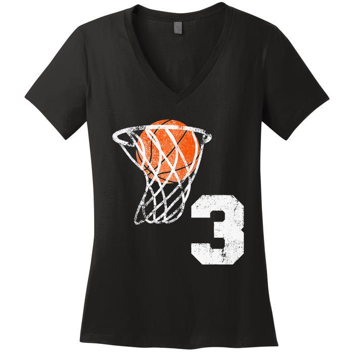 2020 3rd Birthday Basketball Three 3 Years Old Women's V-Neck T-Shirt