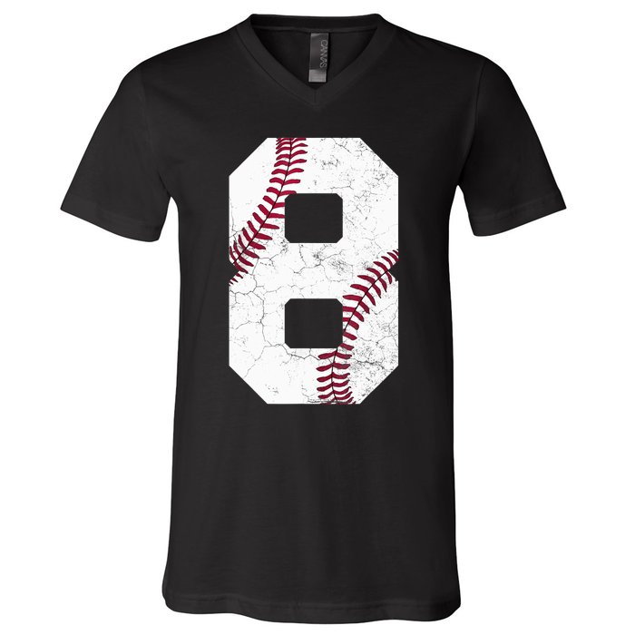 2015 8th Birthday Gift 8 Years Old Baseball Eighth Boy V-Neck T-Shirt