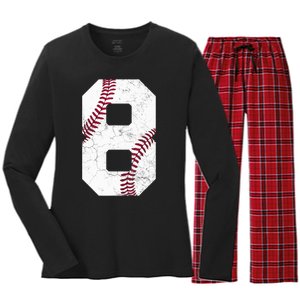 2015 8th Birthday Gift 8 Years Old Baseball Eighth Boy Women's Long Sleeve Flannel Pajama Set 