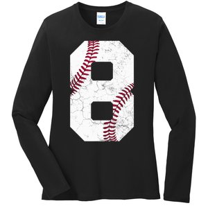 2015 8th Birthday Gift 8 Years Old Baseball Eighth Boy Ladies Long Sleeve Shirt