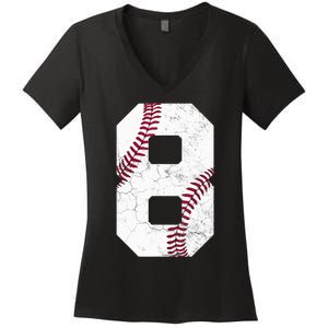 2015 8th Birthday Gift 8 Years Old Baseball Eighth Boy Women's V-Neck T-Shirt