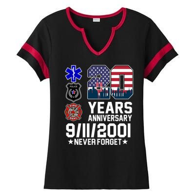 20th Anniversary 9/11/2001 Never Forget 911 Ladies Halftime Notch Neck Tee