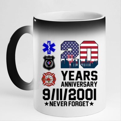 20th Anniversary 9/11/2001 Never Forget 911 11oz Black Color Changing Mug