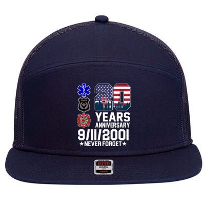 20th Anniversary 9/11/2001 Never Forget 911 7 Panel Mesh Trucker Snapback Hat