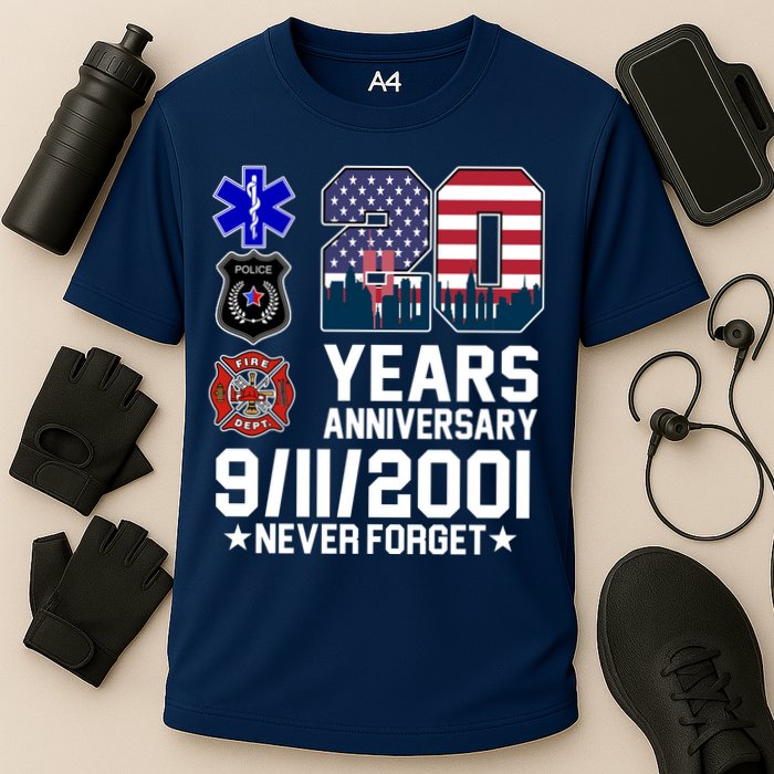 20th Anniversary 9/11/2001 Never Forget 911 Cooling Performance Crew T-Shirt