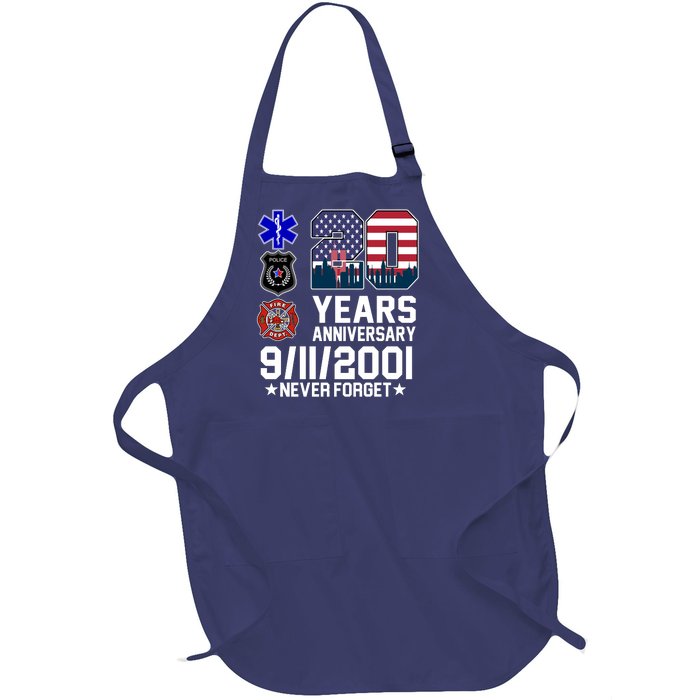 20th Anniversary 9/11/2001 Never Forget 911 Full-Length Apron With Pockets