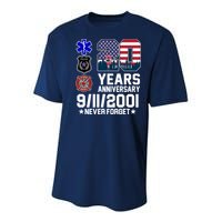 20th Anniversary 9/11/2001 Never Forget 911 Youth Performance Sprint T-Shirt