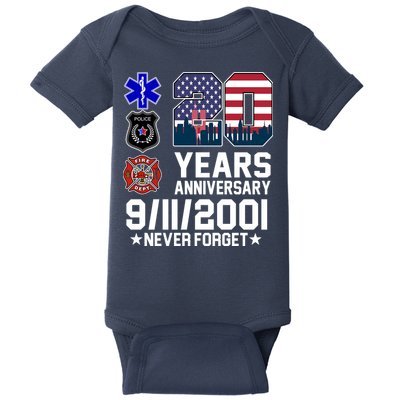 20th Anniversary 9/11/2001 Never Forget 911 Baby Bodysuit