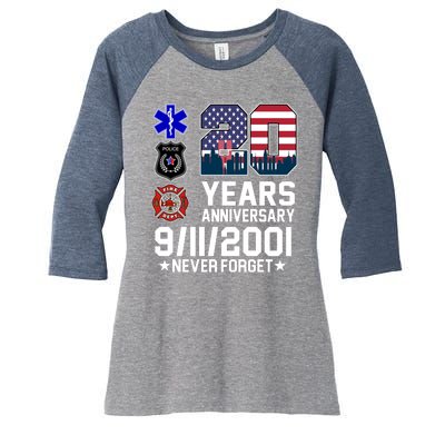 20th Anniversary 9/11/2001 Never Forget 911 Women's Tri-Blend 3/4-Sleeve Raglan Shirt