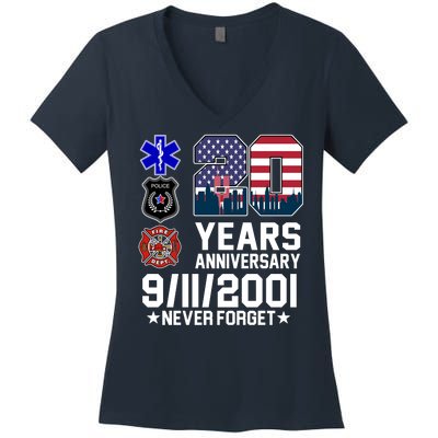 20th Anniversary 9/11/2001 Never Forget 911 Women's V-Neck T-Shirt