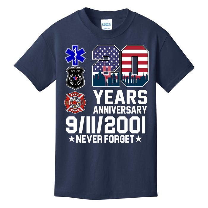 20th Anniversary 9/11/2001 Never Forget 911 Kids T-Shirt