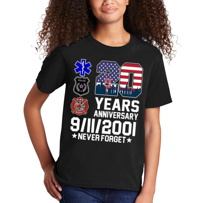 20th Anniversary 9/11/2001 Never Forget 911 Kids T-Shirt
