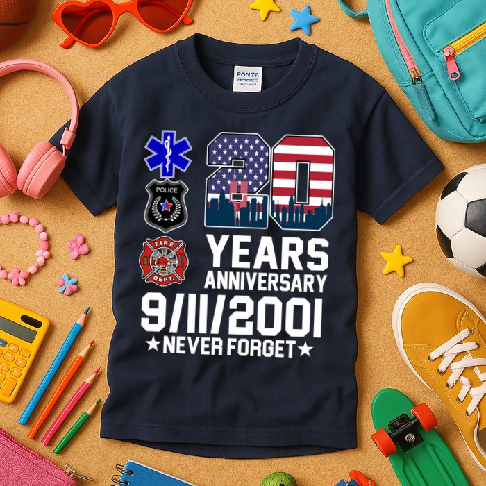 20th Anniversary 9/11/2001 Never Forget 911 Kids T-Shirt