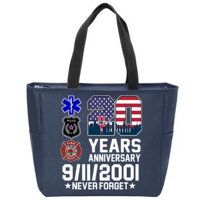 20th Anniversary 9/11/2001 Never Forget 911 Zip Tote Bag