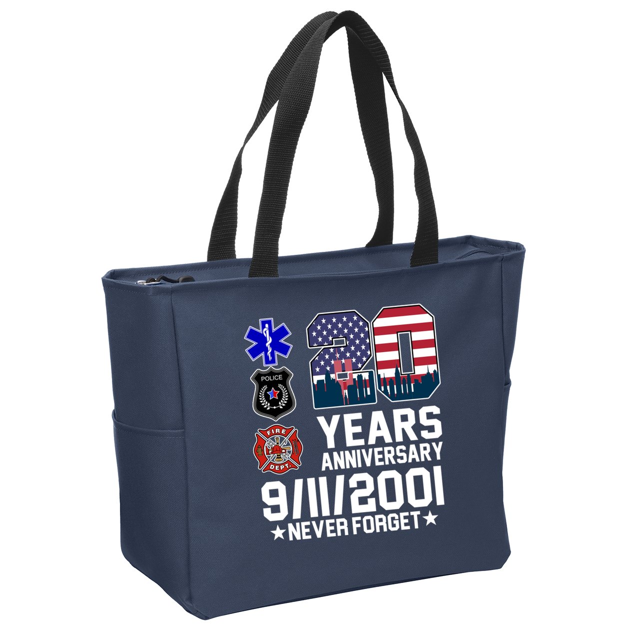 20th Anniversary 9/11/2001 Never Forget 911 Zip Tote Bag