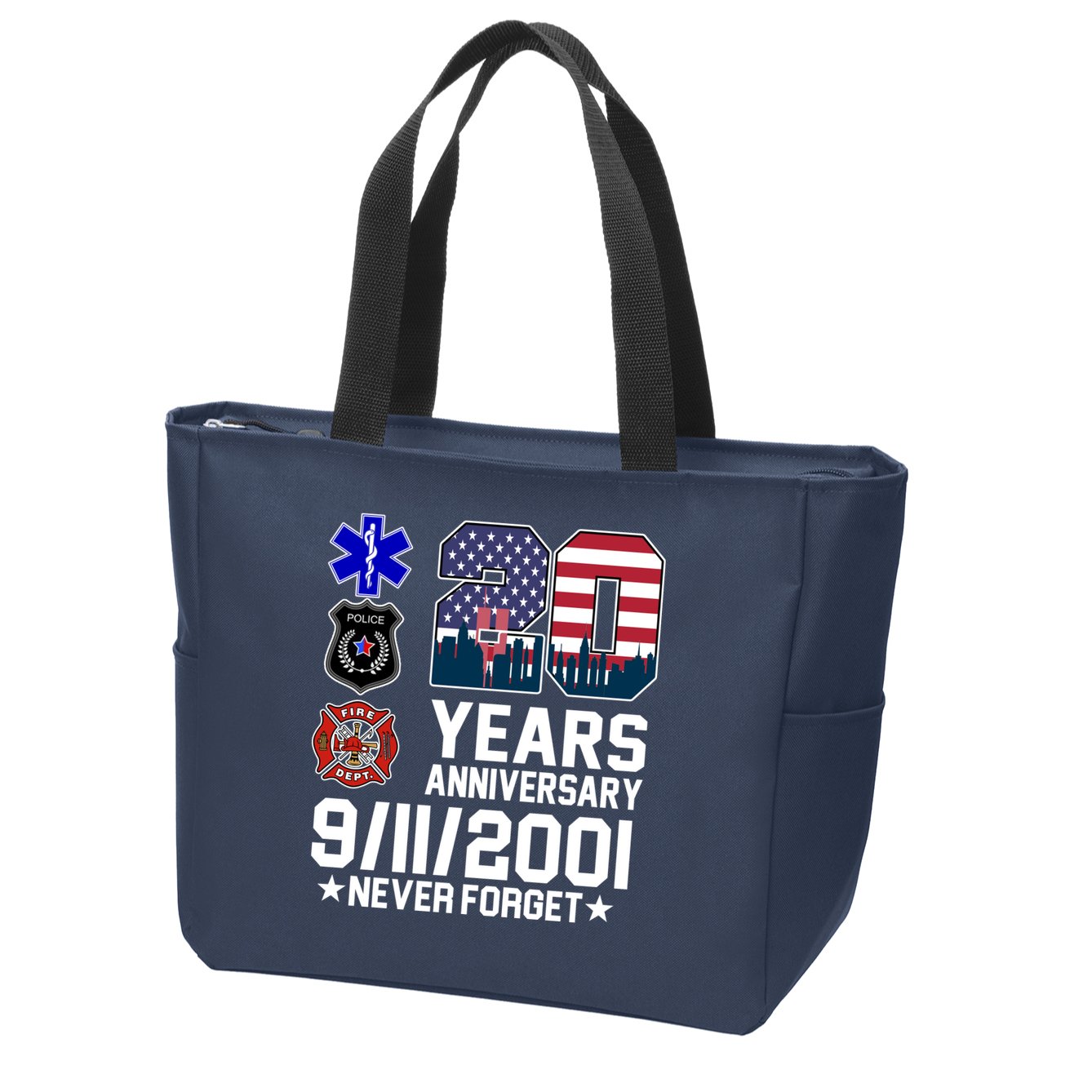 20th Anniversary 9/11/2001 Never Forget 911 Zip Tote Bag