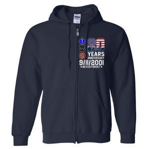 20th Anniversary 9/11/2001 Never Forget 911 Full Zip Hoodie