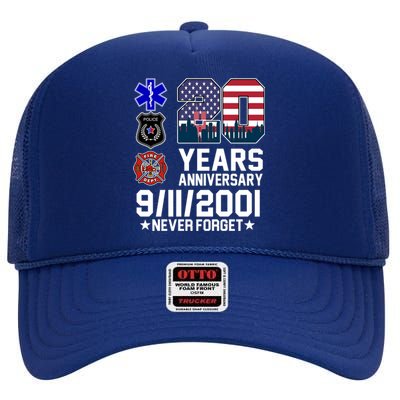 20th Anniversary 9/11/2001 Never Forget 911 High Crown Mesh Back Trucker Hat