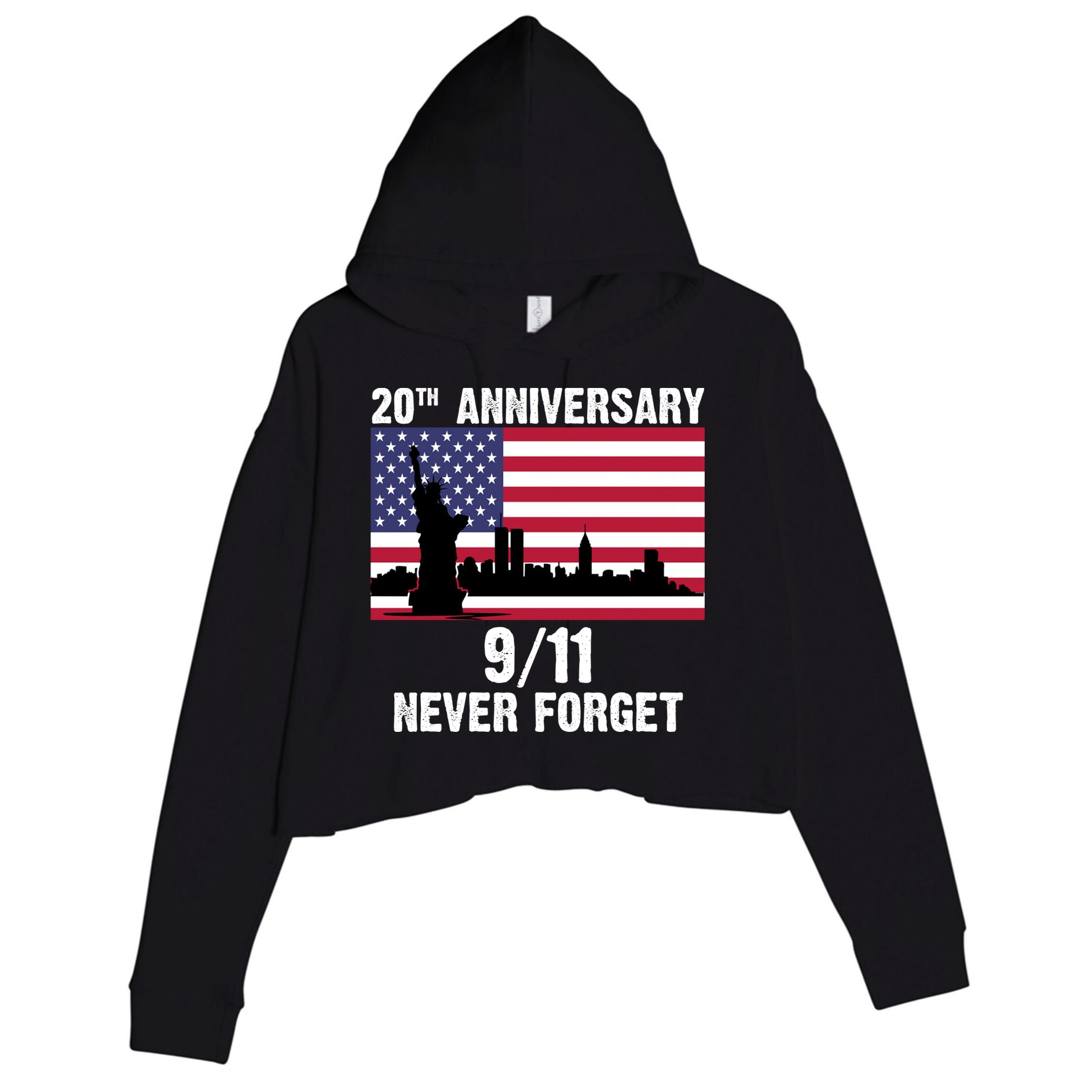 20th Anniversary 9/11 Tribute Never Forget US Flag New York Crop Fleece Hoodie