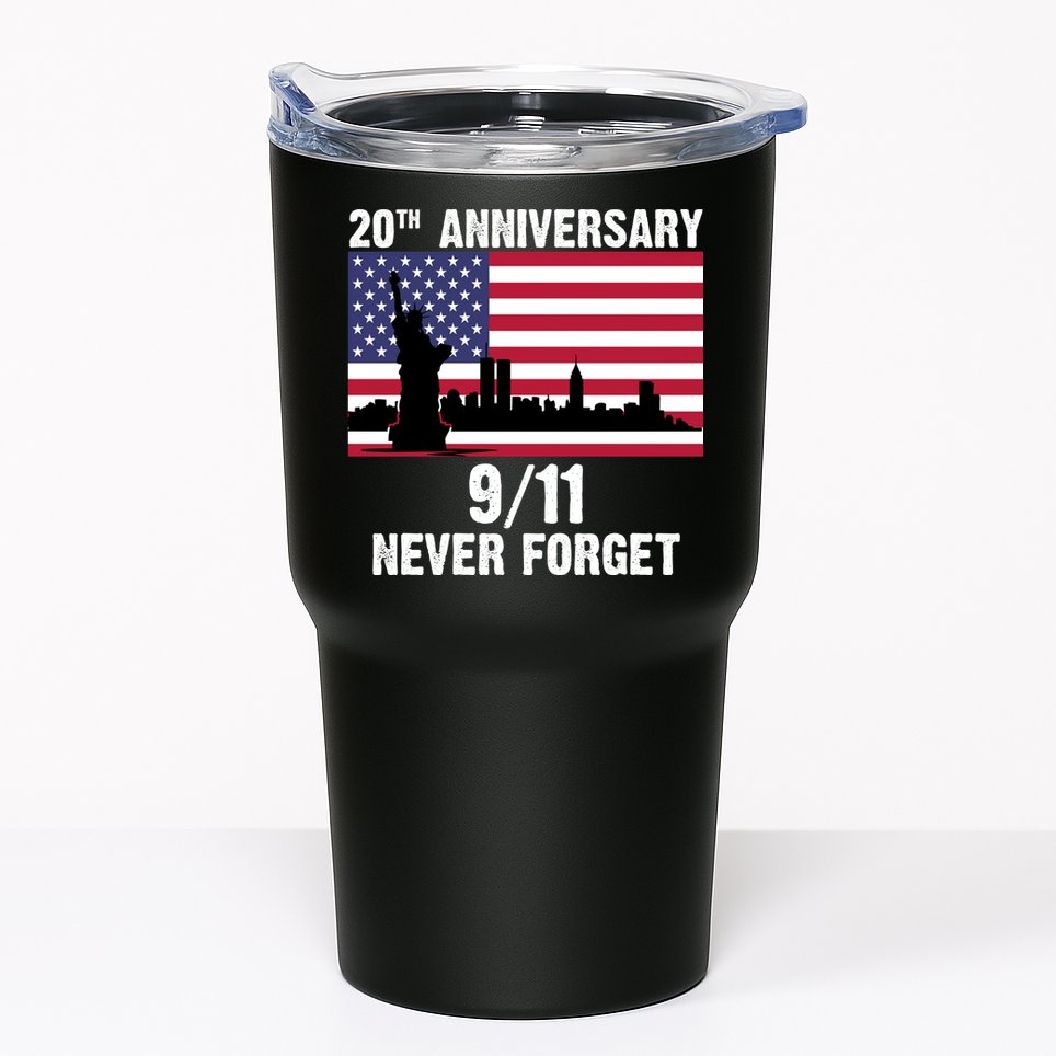 20th Anniversary 9/11 Tribute Never Forget US Flag New York Tumbler