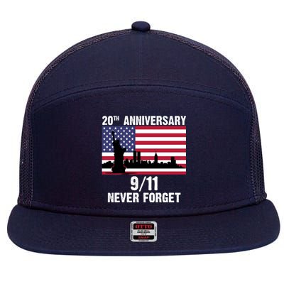 20th Anniversary 9/11 Tribute Never Forget US Flag New York 7 Panel Mesh Trucker Snapback Hat