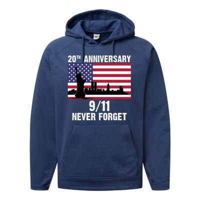 20th Anniversary 9/11 Tribute Never Forget US Flag New York Performance Fleece Hoodie