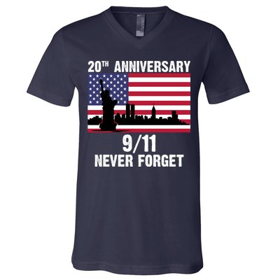 20th Anniversary 9/11 Tribute Never Forget US Flag New York V-Neck T-Shirt