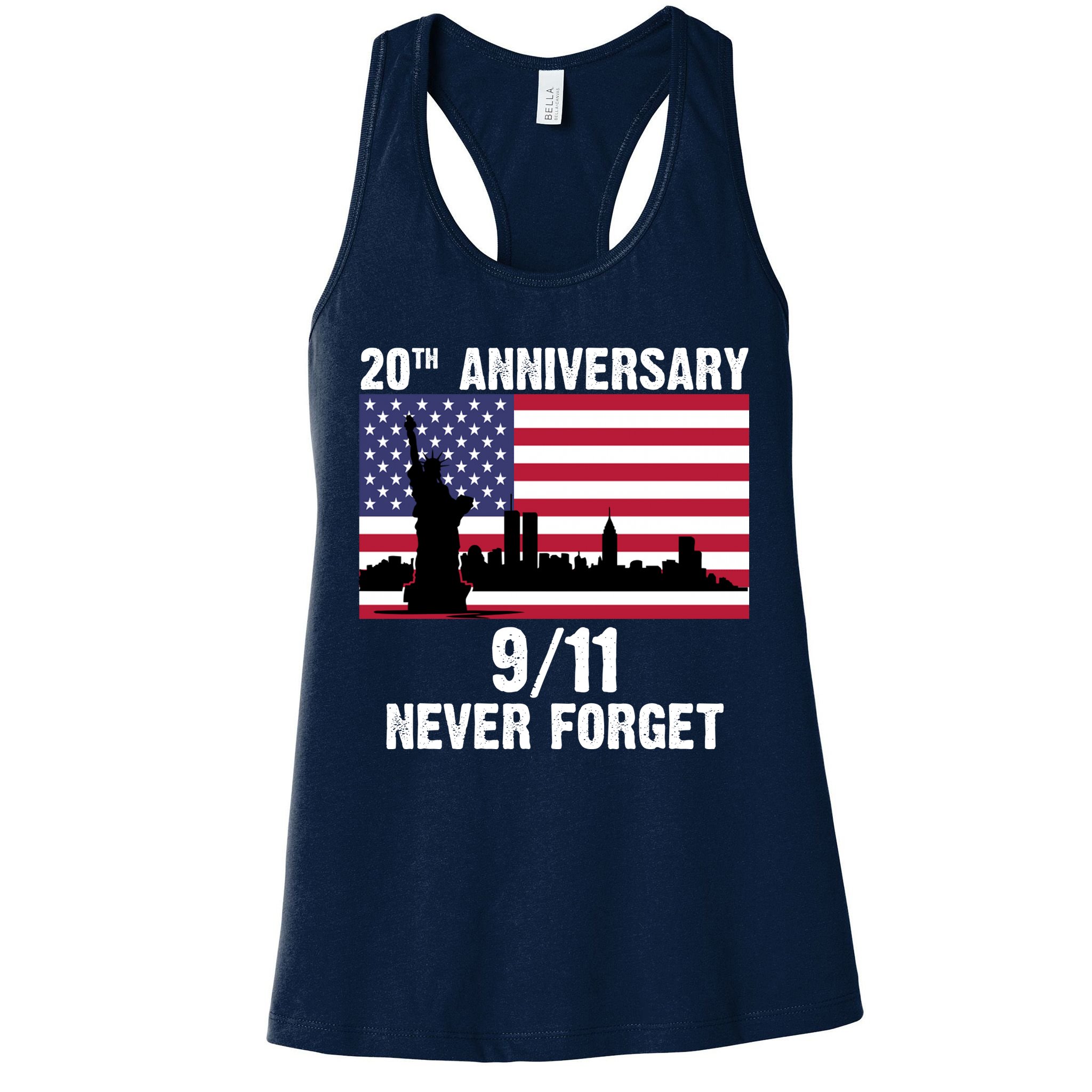 20th Anniversary 9/11 Tribute Never Forget US Flag New York Womens Tank Top