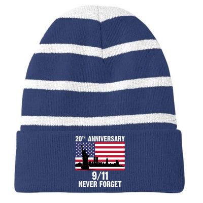 20th Anniversary 9/11 Tribute Never Forget US Flag New York Striped Beanie with Solid Band