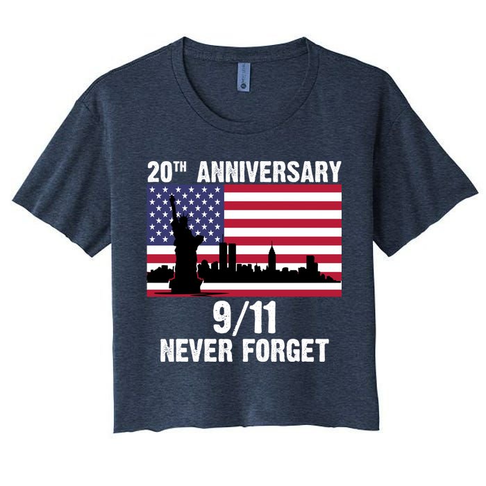 20th Anniversary 9/11 Tribute Never Forget US Flag New York Women's Crop Top Tee