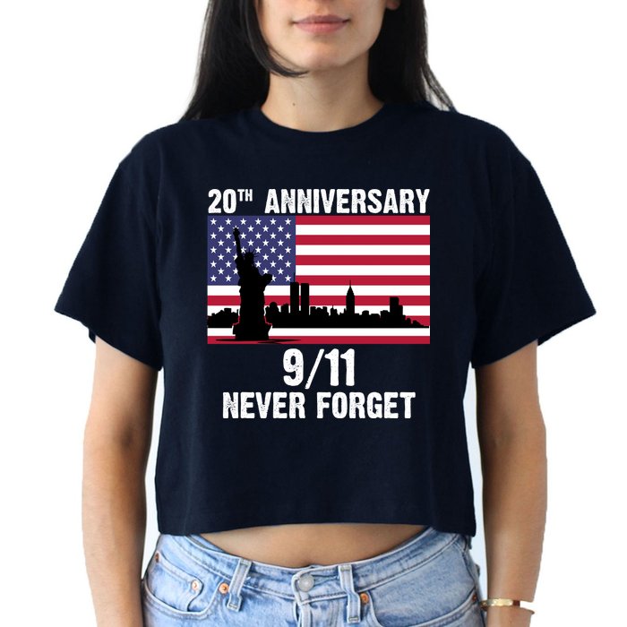 20th Anniversary 9/11 Tribute Never Forget US Flag New York Women's Crop Top Tee