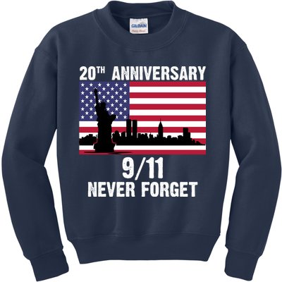 20th Anniversary 9/11 Tribute Never Forget US Flag New York Kids Sweatshirt