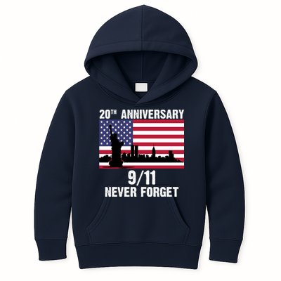 20th Anniversary 9/11 Tribute Never Forget US Flag New York Kids Hoodie