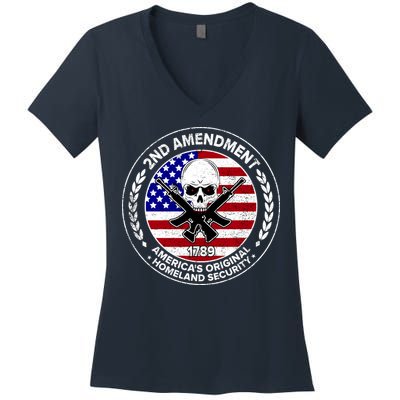 2nd Amendment America's Original Homeland Security 1789 Front And Back Women's V-Neck T-Shirt