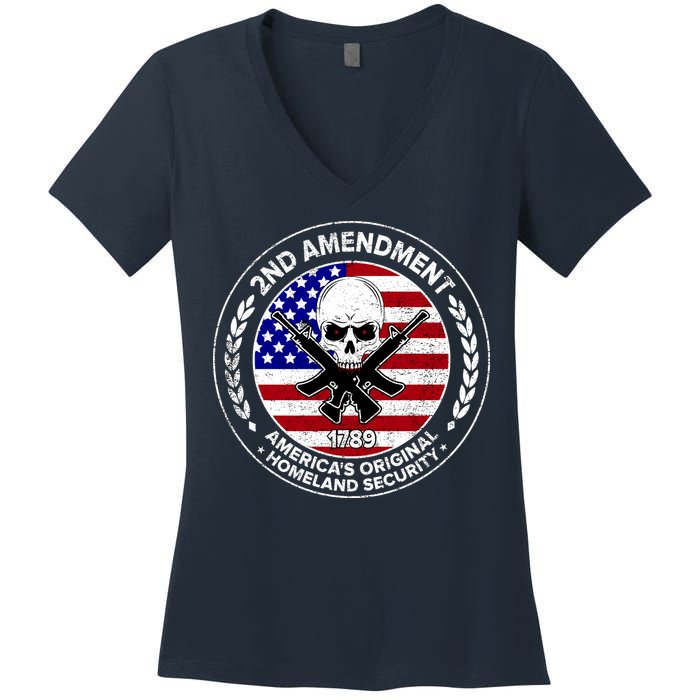 2nd Amendment America's Original Homeland Security 1789 Front And Back Women's V-Neck T-Shirt