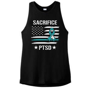 22 A Day Soldier Veteran PTSD Awareness USA Flag Ladies PosiCharge Tri-Blend Wicking Tank