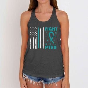 22 A Day Soldier Veteran PTSD Awareness American Flag Women's Knotted Racerback Tank