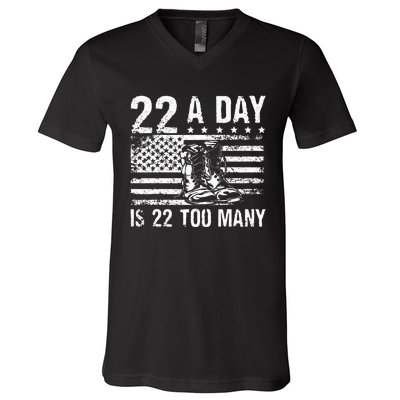 22 A Day Is 22 Too Many Veteran Lives Matter USA Flag V-Neck T-Shirt